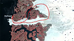 Ilulissat Isfjord animereet flyvetur, rute, anmimation